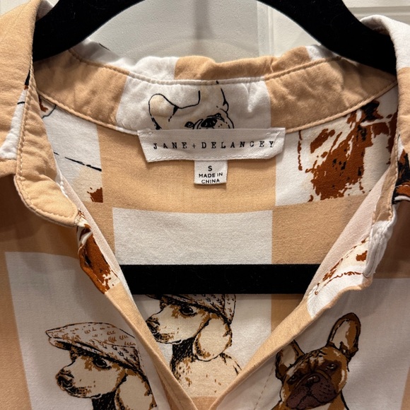 Jane and Delancey Tan and White Button Down Shirt - Picture 1 of 4